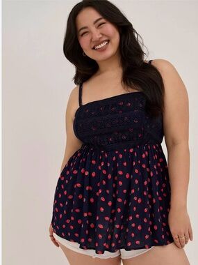 Strawberry and Navy Print Smocked Tank Top | Torrid 5